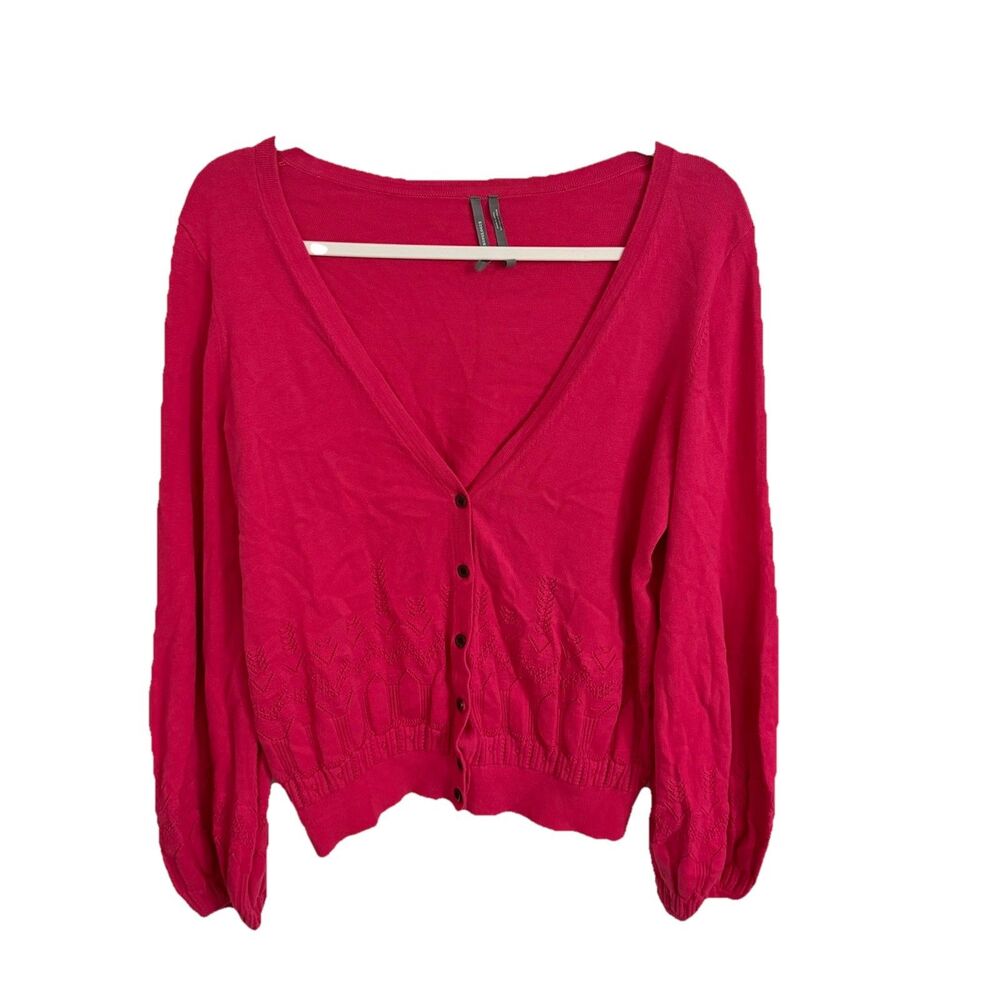 Anthropologie Dame Cardigan Small Deep Pink Balloon Sleeve Sweater Button‎ Front